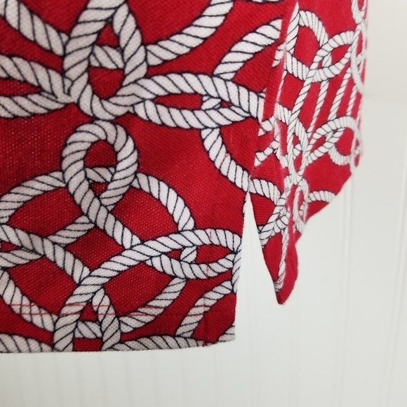 Talbots Womens Sleeveless V Neck Midi Dress Rope Print Red White Blue Size Small - Picture 5 of 10